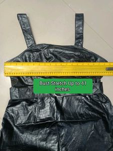 Chic Black Faux Leather Mini Dress Size L