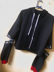 Black Graphic Crop Hoodie