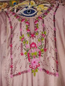 Raw Silk  Handwork Kurti With Dupatta