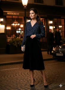 JEANSWEST Navy Blue Polka Dot button Blouse