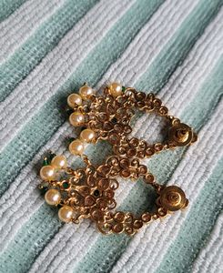 Gold Tone and Pearl Dangle Earrings