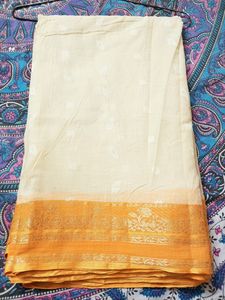 Orange Border Cream Colour Saree