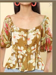 Label Ritu Kumar Olive Floral Print Top