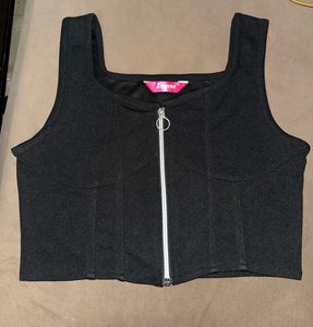 Black Zip-Up Corset Top