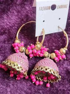 Pink Jhumka Earrings