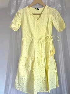 Butter Yellow Eyelet Wrap Dress