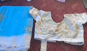 Blue Embroidered Saree with Blouse Pieces