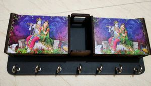 Wooden Key Holder With 2 Boxes