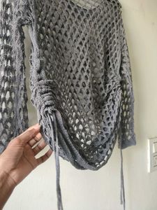 Knit Crochet Bell Sleeves Pullover/ Top