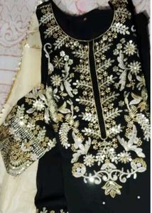 Elegant Black &amp; Gold Embellished Suit