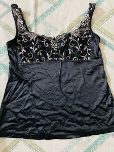 Elegant Black Lace Satin Camisole Top