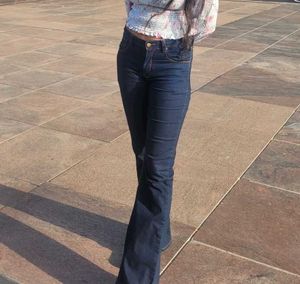 Navy Blue Boot Cut Mid Waist Jeans