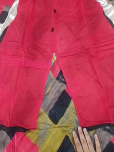 Red Kurta Set With Joint Skirt For Women