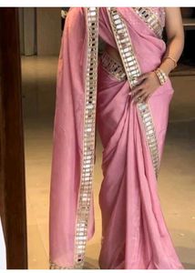 Pink Mirror Work Saree