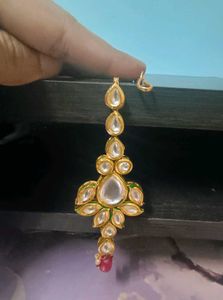 Kundan Earrings, Maang Tika And Ring Combo
