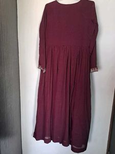 Libas Burgundy Embroidered Dress 3 Pcs