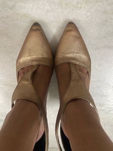 Gold T-Strap Heels