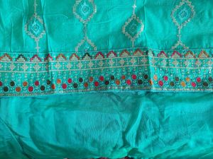 Teal Embroidered Kurti Dupatta Pant Suit.