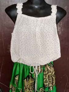 Green &amp; White top with skirt