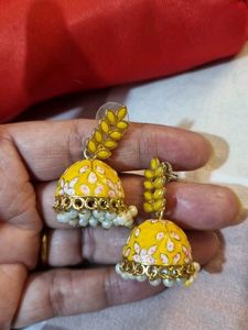 Yellow Meenakari Jhumkas