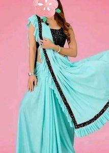 Teal Ruffle Saree
