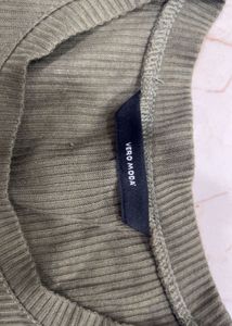 Olive Green Ribbed Casual Dress