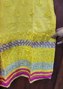 Yellow Kurti with Pink Dupatta