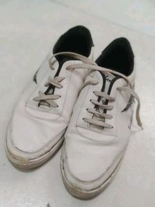 White Sneakers with Feather Design