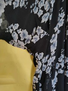 Floral Print Black Dress With Belt