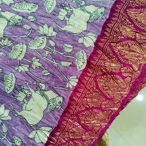 New Crushed Patola Kalamkari Saree