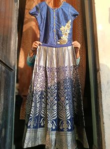 Navy Blue Embroidered Lehenga Dress or Long Gown-S