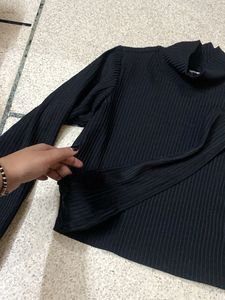 Black Ribbed Mock Neck Top