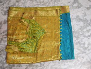 Beautiful Blue Golden Sari