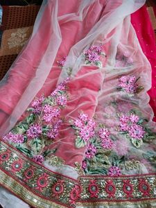 Pink Embroidered Net Saree