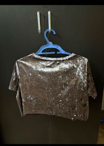 Shiny Brown Velvet Crop Top