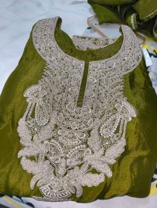 Olive Green Embroidered Pakistani Suit
