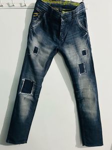 Distressed Denim Jeans with Patches