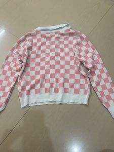 Pink Checkered Knit Top