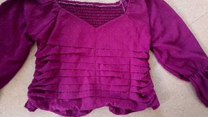 Beautiful Purple Crop Top With Balloon Sleeves