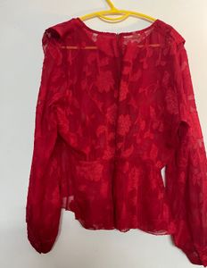 Red Ruffle Blouse