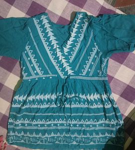 Teal Embroidered Peasant Top