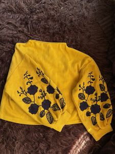Embroidered Sleeve Top woolen to yellow