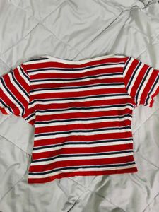 Striped Button-Front Crop Top
