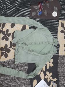Sage Green Ruffle Cardigan
