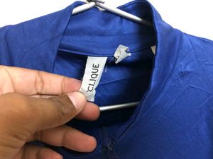 Blue Long Sleeve Half Zip T Shirt