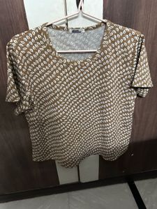 Brown & White Print Top