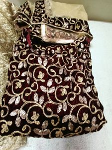 Maroon Velvet Suit With Sharara Party Wear
