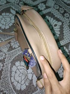 Cute Beige Crossbody Bag with Pom-Pom