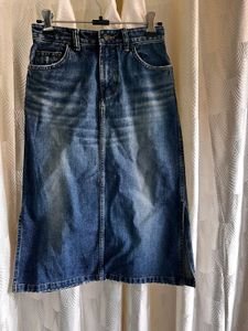 Denim Slit Midi Skirt