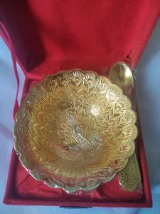 Silver Plated Gold Polished Bowl &amp; Spoon